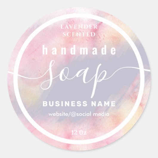 Blushed Water Color Script handgefertigt Seifenlab Runder Aufkleber (Vorderseite)