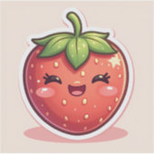 Blushing Berry – Kawaii Strawberry with Cute Face Aufkleber (Vorderseite)