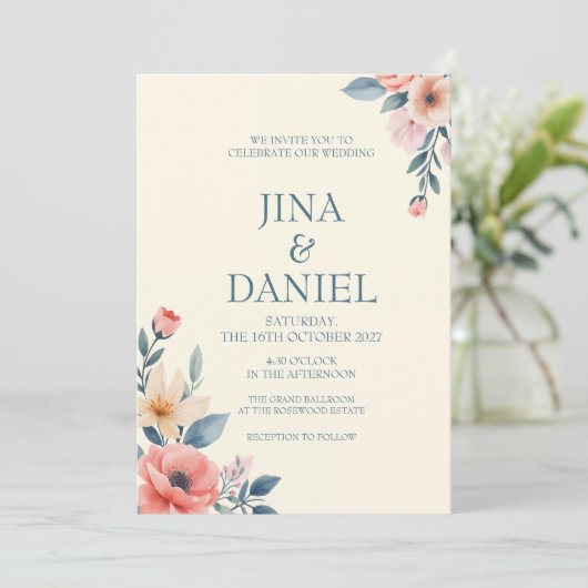 Blushing Bloom Einladung (Stehend Vorderseite)