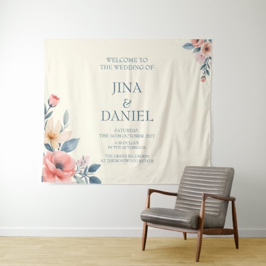 Blushing Bloom Wandteppich (Beispiel (Horizontal))