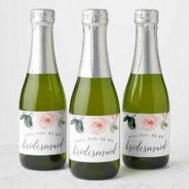 Blushing Blooms Bridesmaid Vorschlag Labels Schaumweinetikett