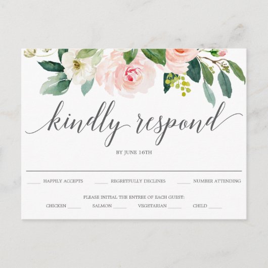 Blushing Blooms Floral Wedding RSVP Postcard Postkarte (Vorderseite)