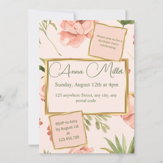 Blushing Blooms Geburtstagsbash Einladung (Vorderseite)