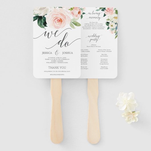 Blushing Blooms Hochzeitsprogramm Fan Love Memory Fächer (Vorne und Hinten)