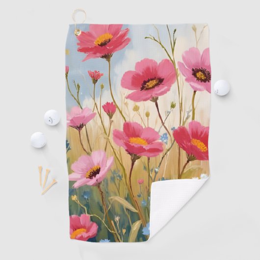 Blushing Blooms | Pink Flower Meadow Floral Golfhandtuch (Insitu)