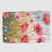 Blushing Blooms | Pink Flower Meadow Floral Golfhandtuch (Horizontal)