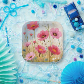 Blushing Blooms | Pink Flower Meadow Floral Pappteller (Party)