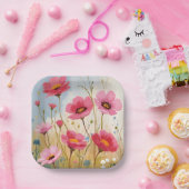 Blushing Blooms | Pink Flower Meadow Floral Pappteller (Party)