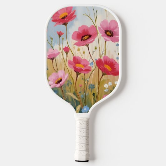 Blushing Blooms | Pink Flower Meadow Floral Pickleball Schläger (Rückseite)