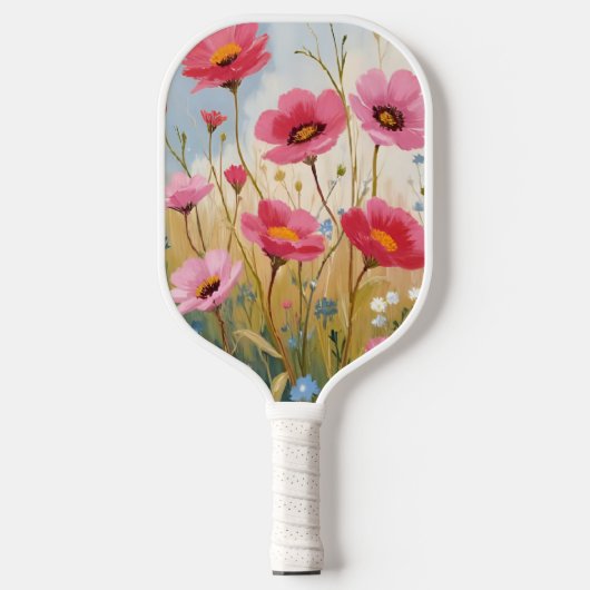 Blushing Blooms | Pink Flower Meadow Floral Pickleball Schläger (Vorderseite)