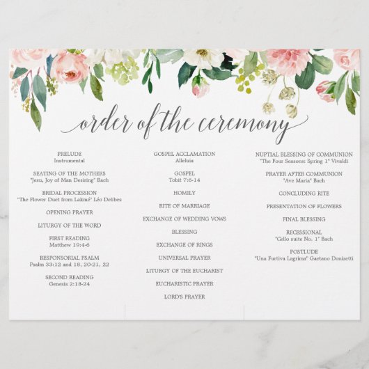 Blushing Blooms Tri-Fold Hochzeitsprogramm (Hinten)