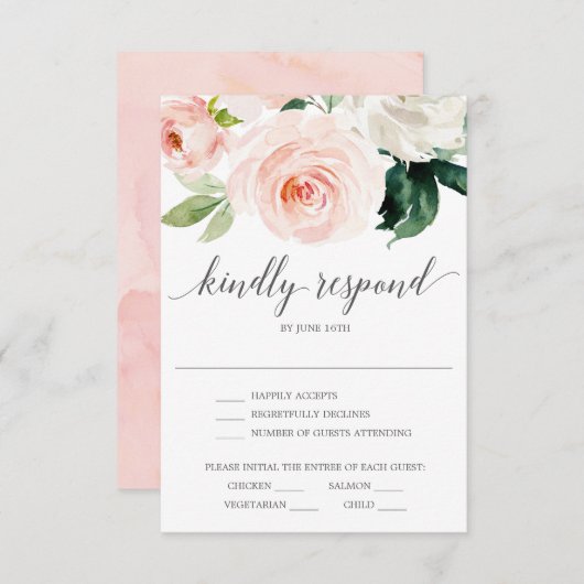 Blushing Blooms Wedding RSVP Card Einladung (Vorne/Hinten)
