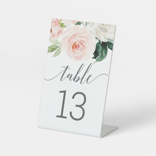 Blushing Blooms Wedding-Tischnummern Sockelschild (Vorderseite)