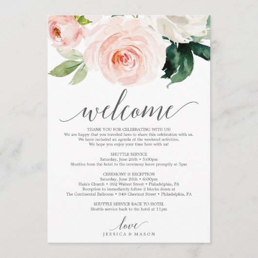 Blushing Blooms Wedding Willkommensbrief Programm (Vorderseite)