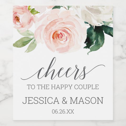 Blushing Blooms Wedding Wine Labels Weinetikett (Einzelnes Label)