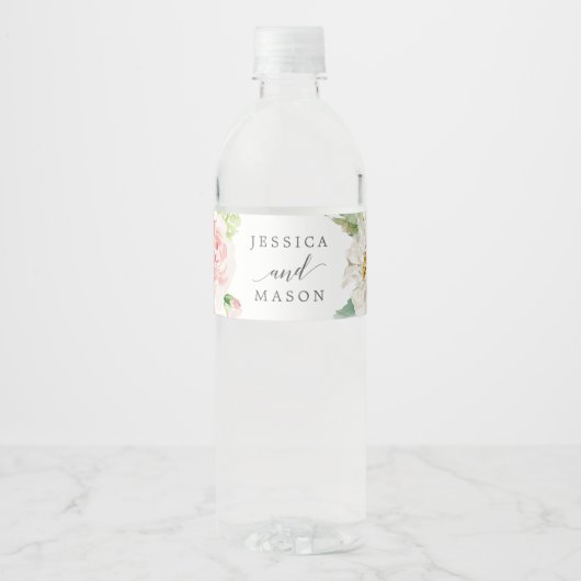 Blushing Blooms Wedelwasser Flasche Etikett (Vorderseite)