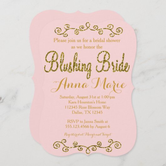Blushing Bride Blush Pink Bridal Einladung zur Dus (Vorne/Hinten)