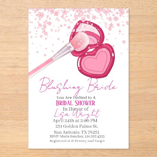 Blushing Bride Bridal Shower Invitation  Acryleinladungen (Vorderseite)
