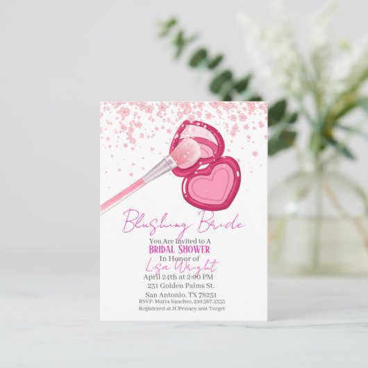 Blushing Bride Bridal Shower Invitation  Postkarte (Stehend Vorderseite)