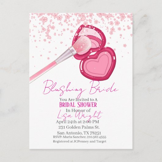Blushing Bride Bridal Shower Invitation  Postkarte (Vorderseite)