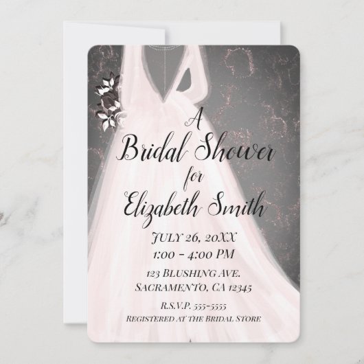 Blushing Bride Pink Gray Modernes Glam Brautparty Einladung (Vorderseite)