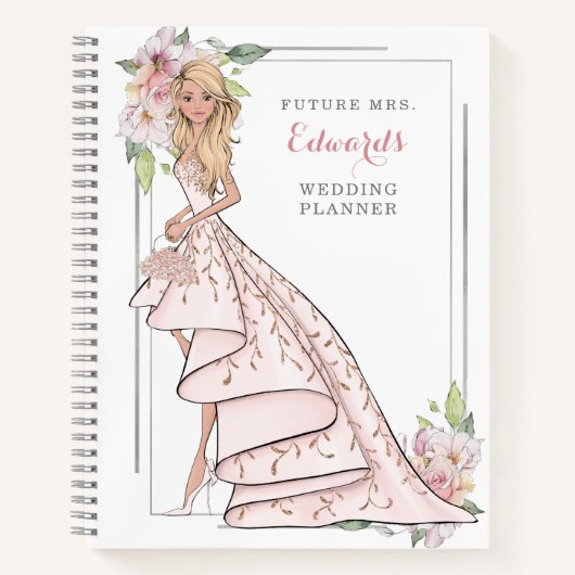 Blushing Bridge in Gown Wedding Planner Notebook Notizblock (Vorderseite)