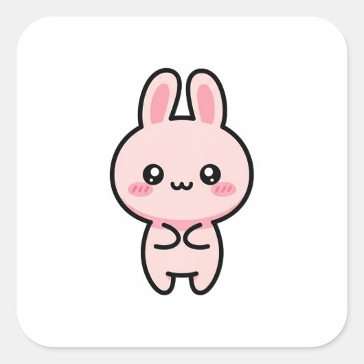 Blushing Bunny – Cute Kawaii Illustration Quadratischer Aufkleber (Vorderseite)