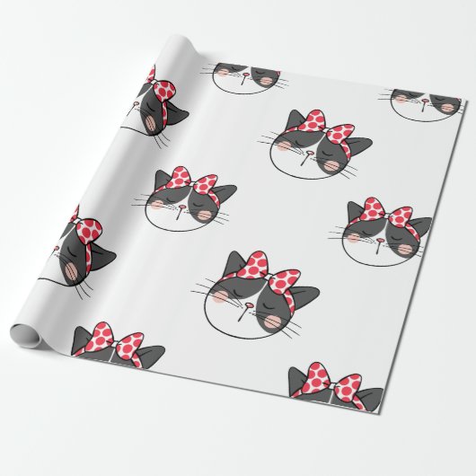 Blushing Cat Bow Geschenkpapier (Ungerollt)