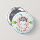 Blushing Chibi Hamster Anpassungsname Hallo Button (Vorne & Hinten)