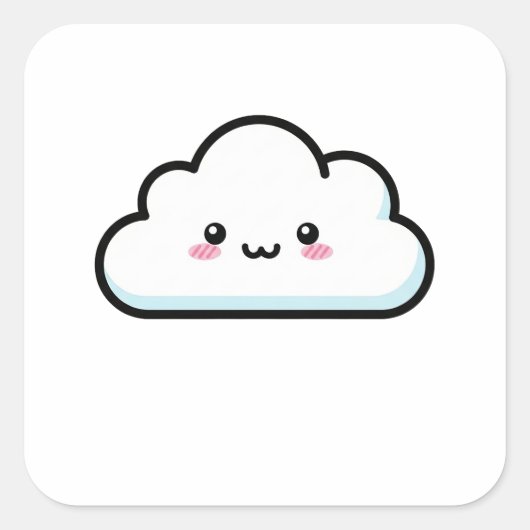 Blushing Cloud – Cute Kawaii Illustration Quadratischer Aufkleber (Vorderseite)