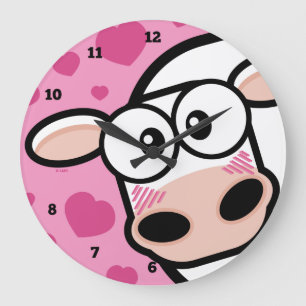 Blushing Cow with love Hearts Große Wanduhr