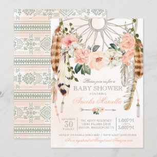 Blushing Dream Boho Dreamcatcher Baby Shower Einladung