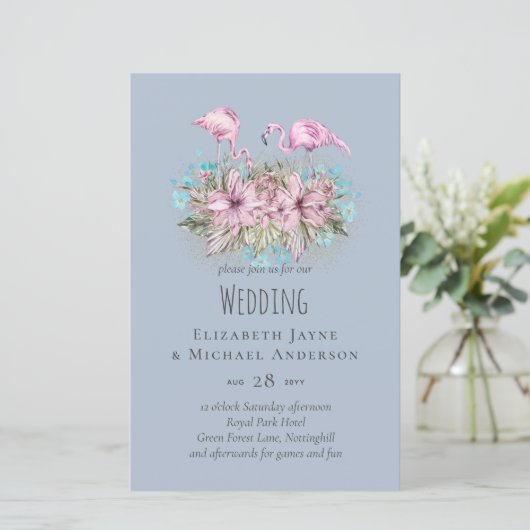 Blushing Flamingos Tropical Beach Hochzeit (Stehend Vorderseite)