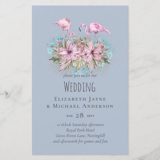 Blushing Flamingos Tropical Beach Hochzeit (Vorderseite)