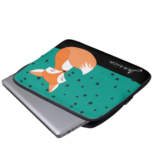 Blushing Fox mit Individuelle Name Laptopschutzhülle (Vorne Knopf)