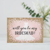 Blushing Glitzer Bridesmaid Vorschlag Card (Stehend Vorderseite)