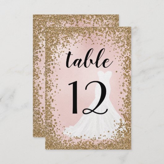 Blushing Glitzer Bridress Tischnummer Card (Vorne/Hinten)