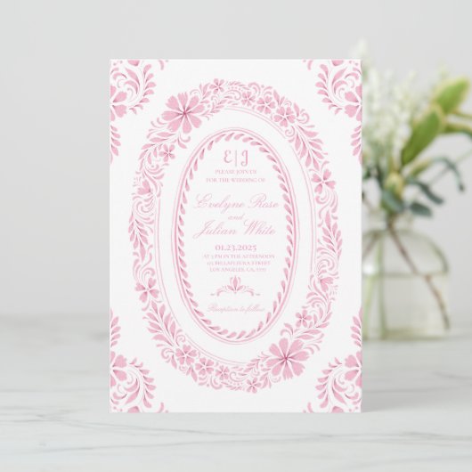 Blushing Heirloom Wedding Einladung (Stehend Vorderseite)