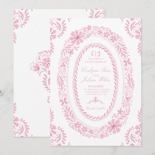 Blushing Heirloom Wedding Einladung (Vorne/Hinten)