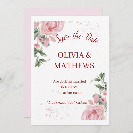Blushing in Bloom: Eine Hochzeitsfeier in Pink Einladung (Vorne/Hinten)