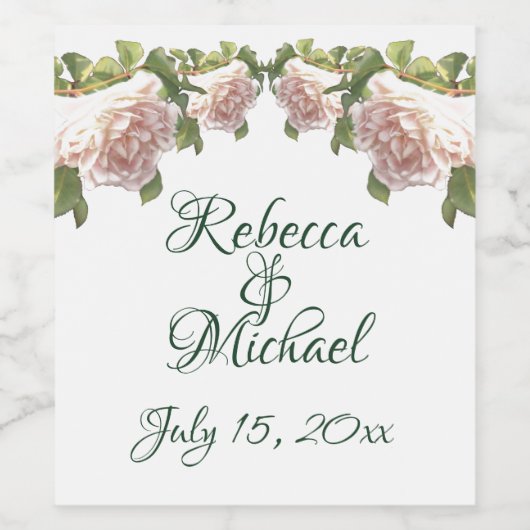 Blushing Ivory Peach Rose Weinetikett (Einzelnes Label)