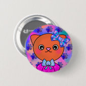 Blushing Kitty Niedlich Paw Prints Happy Smile Button (Vorne & Hinten)