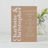 Blushing Liebe - Boho Brown & Gray Modern Einladung (Stehend Vorderseite)