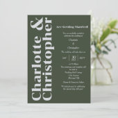 Blushing Liebe - Dunkelgrün und Grau modern Einladung (Stehend Vorderseite)