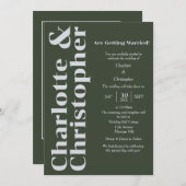 Blushing Liebe - Dunkelgrün und Grau modern Einladung (Vorne/Hinten)