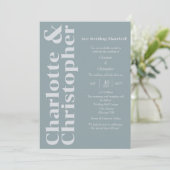 Blushing Liebe - Dusty Blue & Gray Modern Einladung (Stehend Vorderseite)