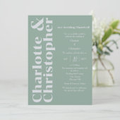 Blushing Liebe - Grün & Grau Modern Einladung (Stehend Vorderseite)