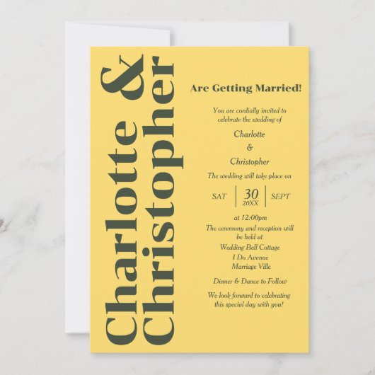 Blushing Liebe - Sunshine Yellow Moderne Einladung (Vorderseite)