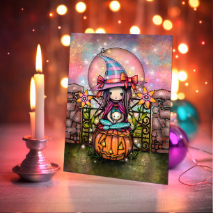 Blushing Moon Halloween Süße Hexen Kunst Karte