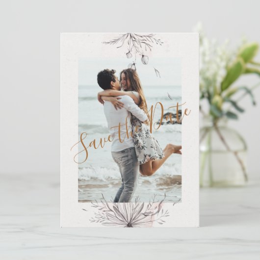 Blushing Peach Foto Flacker Save the Date Karte (Stehend Vorderseite)